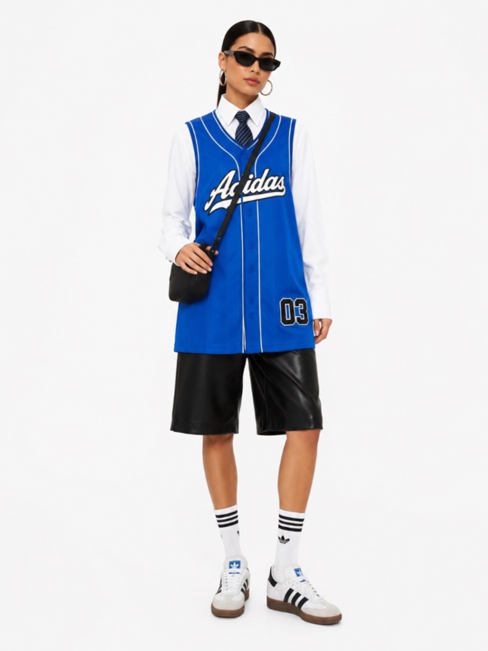 adidas Originals XL Blue Satin Pinstripe Jersey Dress KC6280 Sporty Glam NWT - Picture 3 of 13